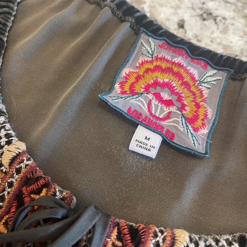 JOHNNY WAS Medium Velvet Peasant Boho Tunic Top Embroidered "Naomi Tiger Eye - Picture 5 of 9